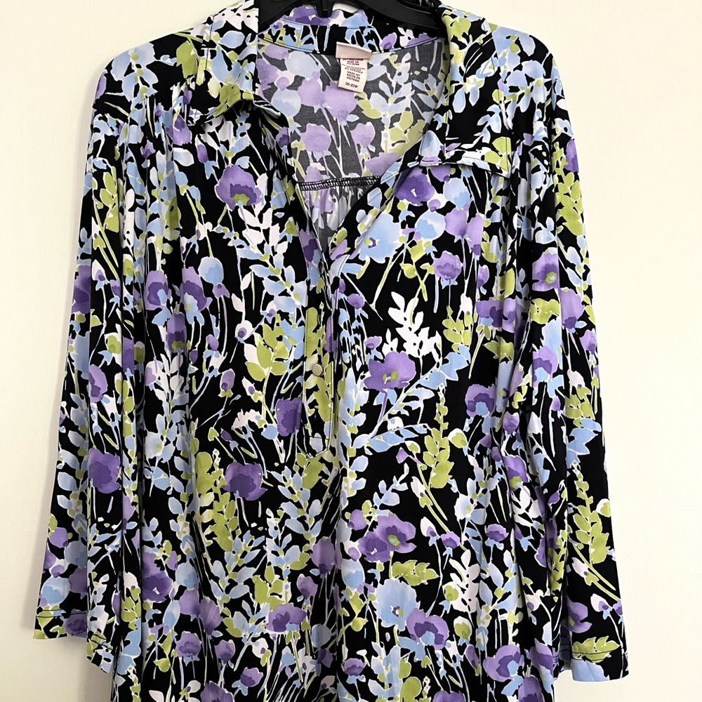 Covington Womens Multicolor Floral V-Neck Long Sleeve Blouse